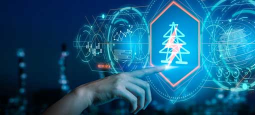 Digitales Energiemanagement und Energiesysteme Finger zeigt auf digitale Schaltfläche für Energiesysteme