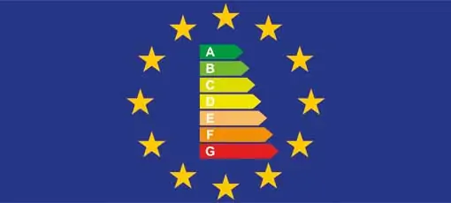 EU-Flagge mit den neuen EU-Energielabeln 2021